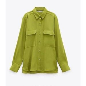 Zara Lime Green Button Up Long Sleeve Top